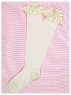 9mm Ribbon High Socks - Antique White 9mm Ribbon High Socks - Antique White