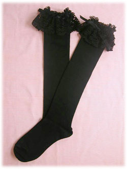 9mm Ribbon Overknee Socks - Black x Black 9mm Ribbon Overknee Socks - Black x Black
