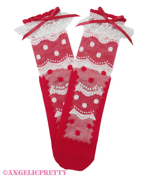 Airy Dot Crew Socks - Red