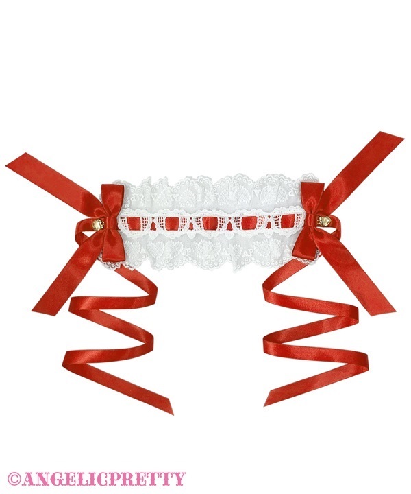Airy Heart Ladder Lace Headdress - White x Red
