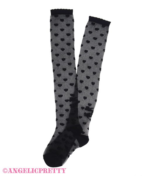 Airy Lovely Heart Over Knee - Black