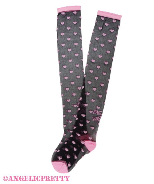 Airy Lovely Heart Over Knee - Pink x Black