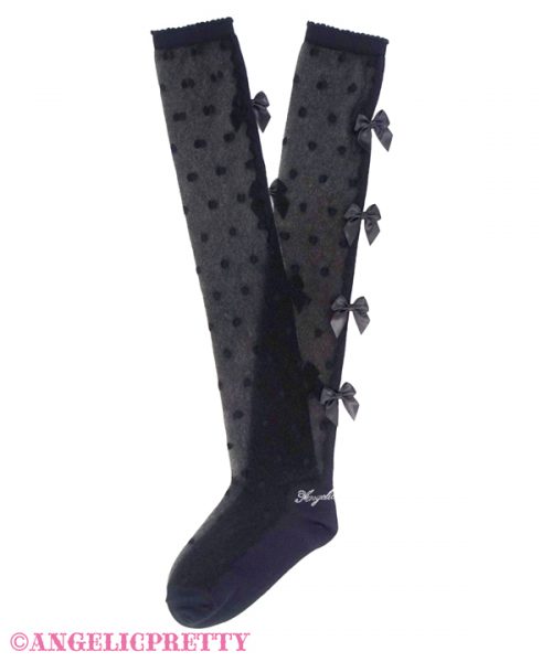 Airy Petit Ribbon Over Knee - Black x Black
