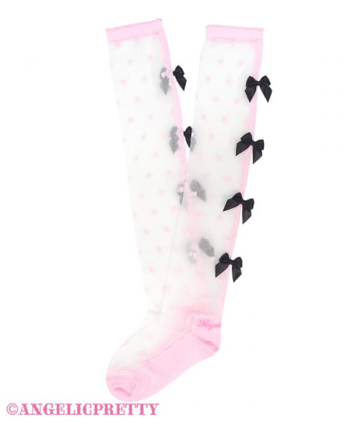 Airy Petit Ribbon Over Knee - Pink x Black