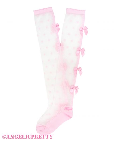Airy Petit Ribbon Over Knee - Pink x Pink
