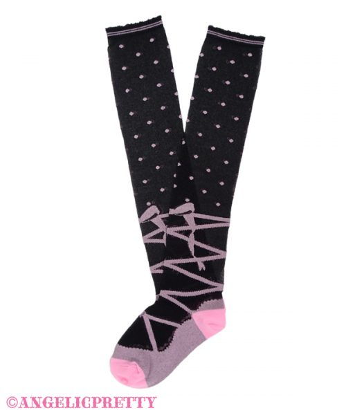 Airy Toe Shoes Over Knee - Pink x Black - Click Image to Close