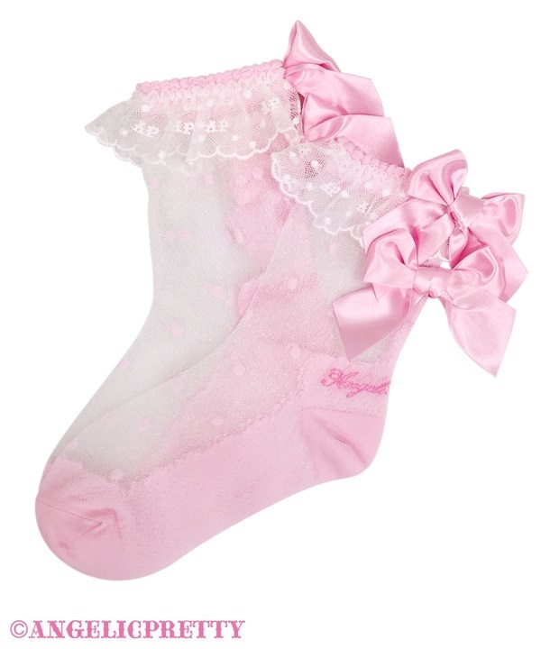 Airy Twin Ribbon Crew Socks - Pink