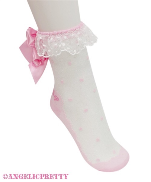 Airy Twin Ribbon Crew Socks - Pink