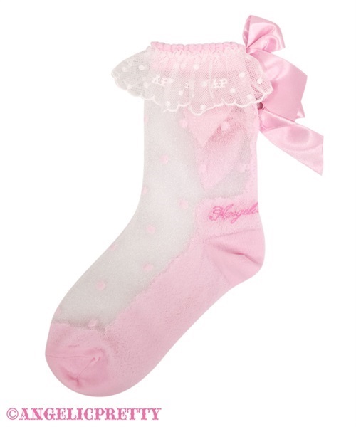 Airy Twin Ribbon Crew Socks - White