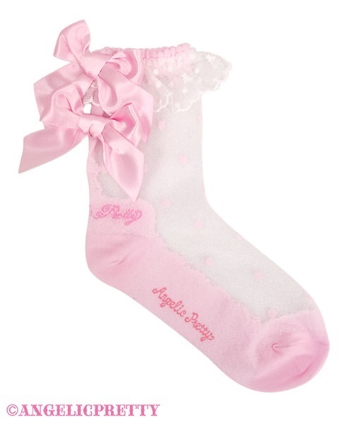 Airy Twin Ribbon Crew Socks - White