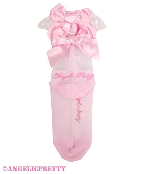 Airy Twin Ribbon Crew Socks - White