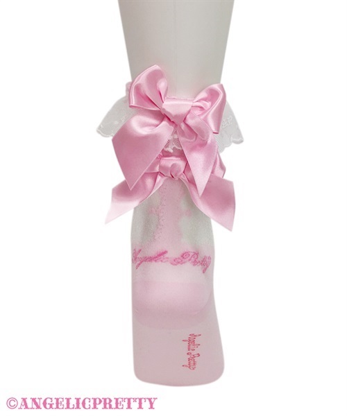 Airy Twin Ribbon Crew Socks - White