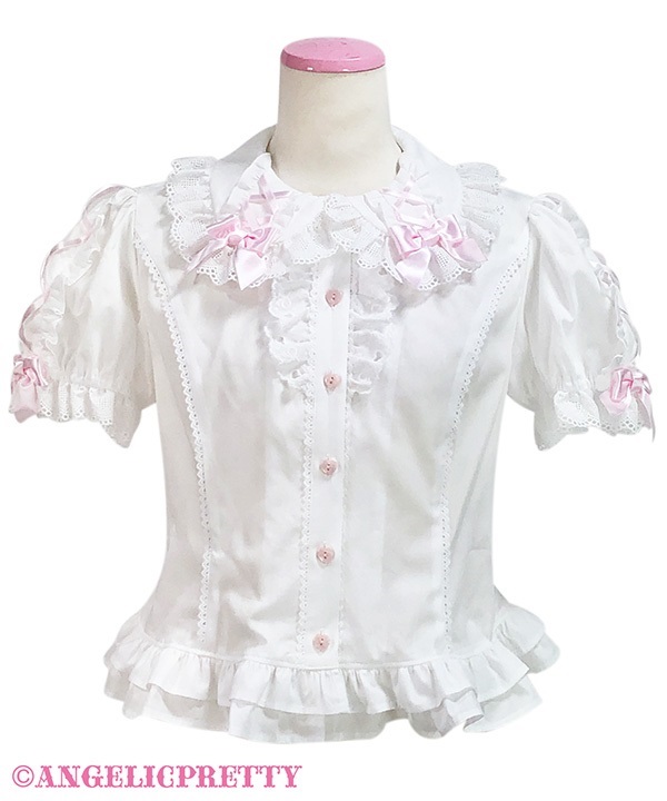 Akogare Heroine Blouse - White x Pink