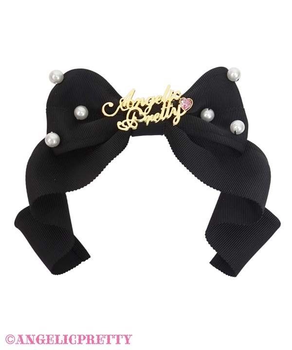 Angelic Plate Grosgrain Ribbon Barrette - Black