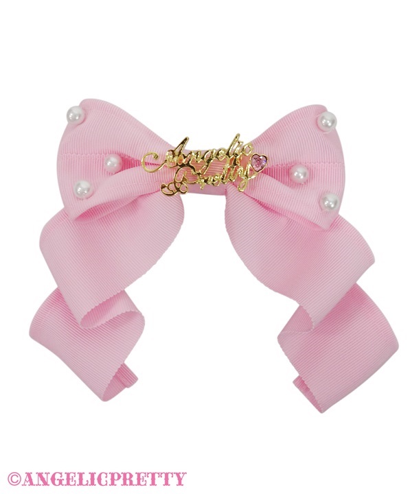 Angelic Plate Grosgrain Ribbon Barrette - Pink