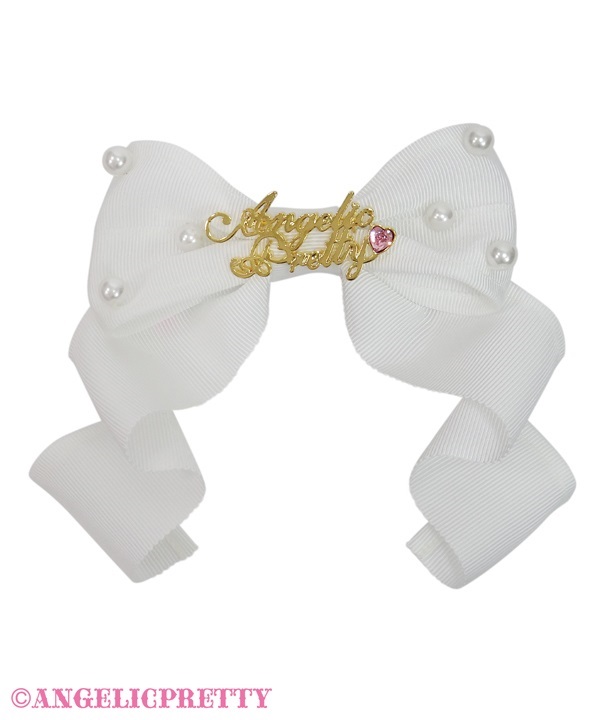 Angelic Plate Grosgrain Ribbon Barrette - White