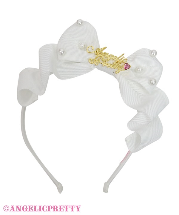 Angelic Plate Grosgrain Ribbon Headbow - White - Click Image to Close