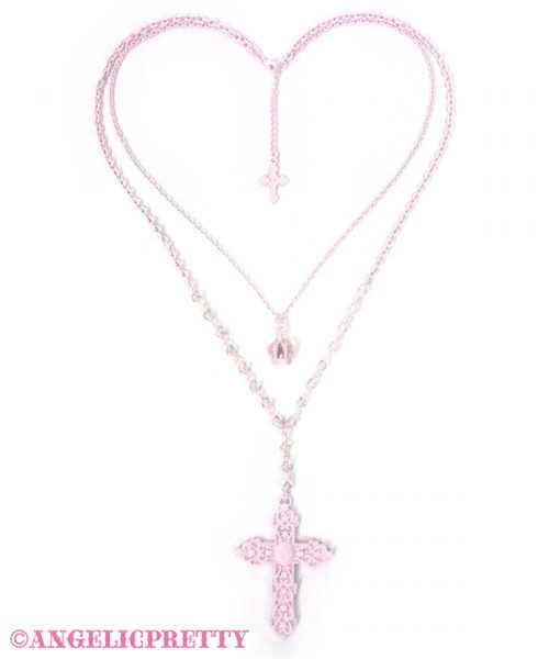 Brilliant Cross Necklace - Pink