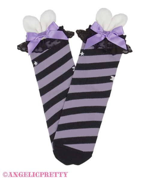 Bunny Border Crew Socks - Lavender