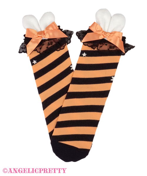 Bunny Border Crew Socks - Pink