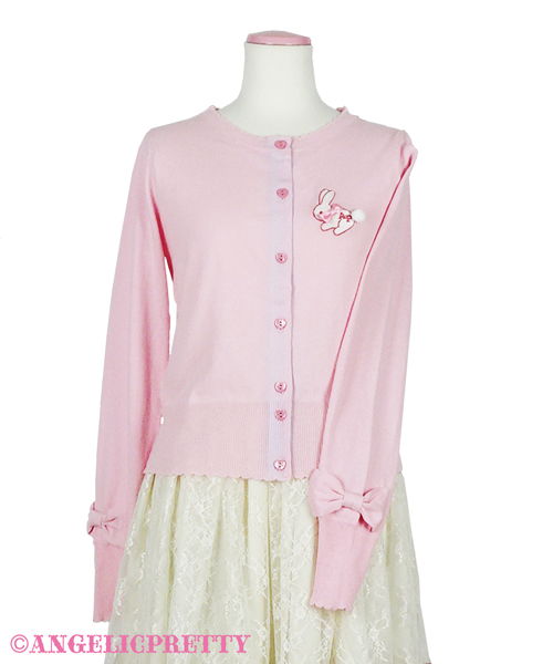 Bunny Embroidery Knit Cardigan - Pink