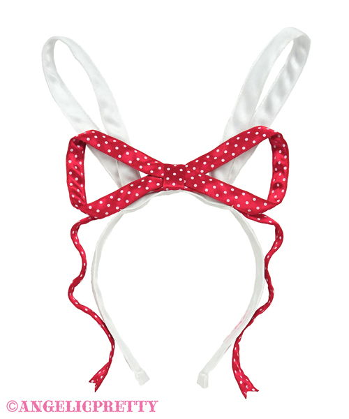 Bunny Toy Headbow - White x Red