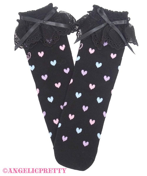 Candy Petit Heart Crew Socks - Black