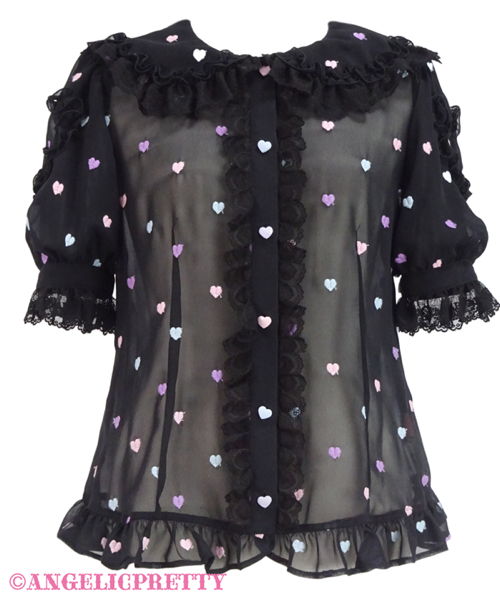 Candy Petit Heart Round Collar Blouse - Black