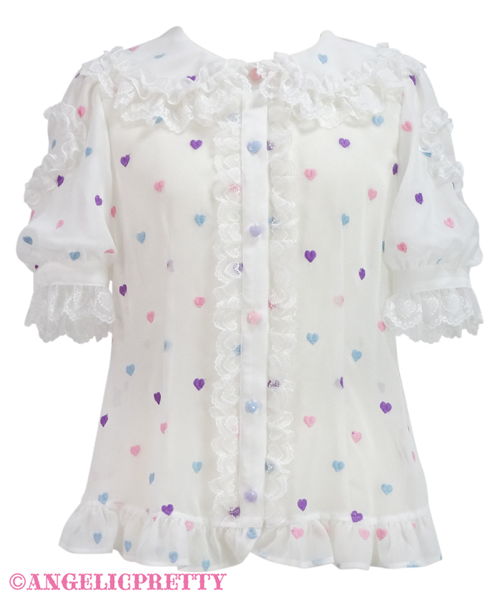 Candy Petit Heart Round Collar Blouse - White