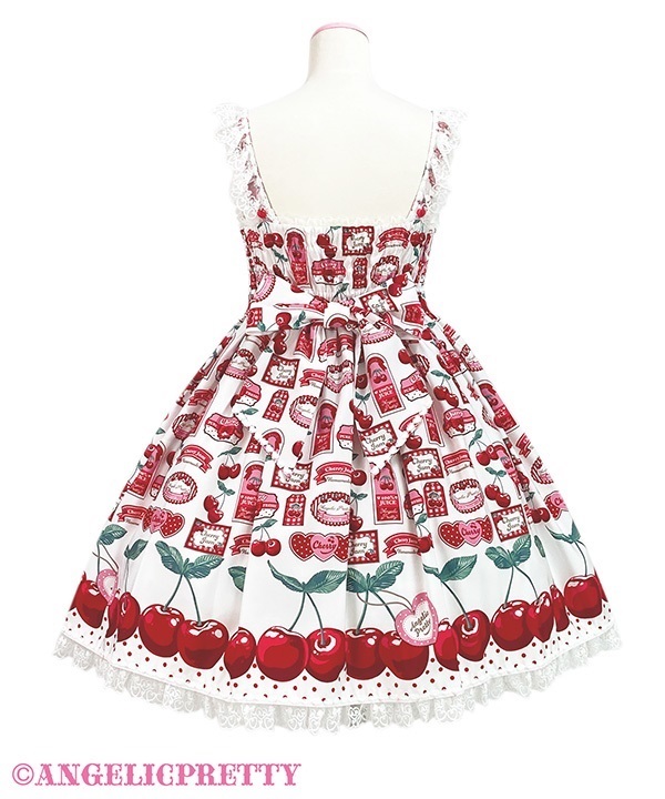 angelic pretty Cherry Jam Label JSK シロ Cherry Jam Label Jumperskirt - Yellow [252PJ05-020672-ye
