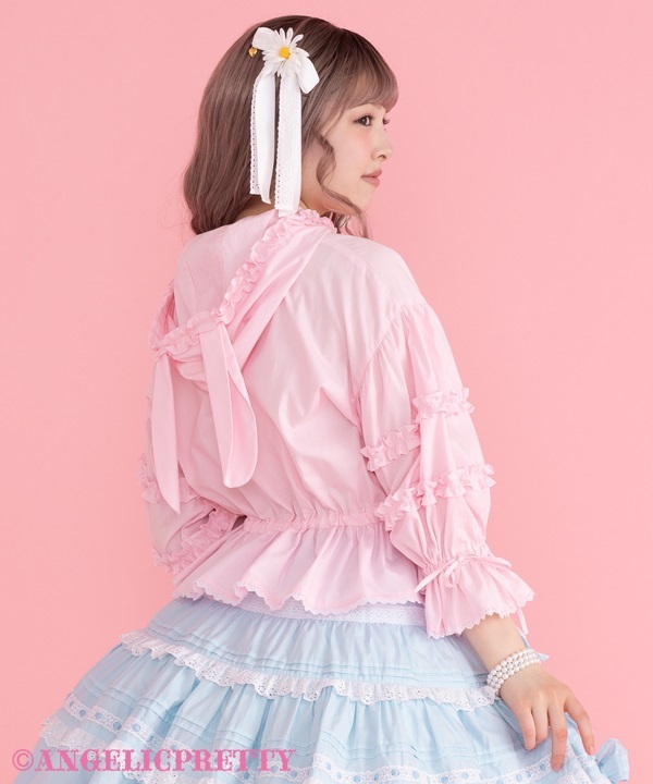 Classic Frill Hooded Blouse - Sax