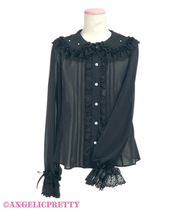 Collar Logo Embroidered Blouse - Black