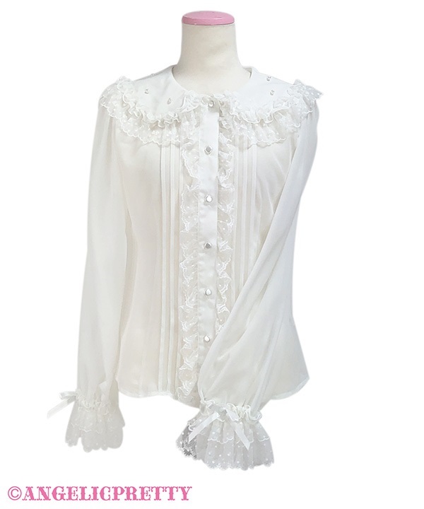 Collar Logo Embroidered Blouse - White
