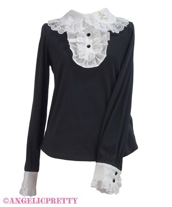 Collar Logo Embroidery Jabot Cutsew - Black