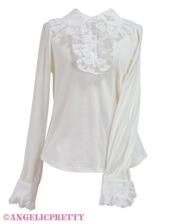 Collar Logo Embroidery Jabot Cutsew - White