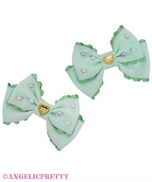 Colorful pearl ribbon clip set - Mint