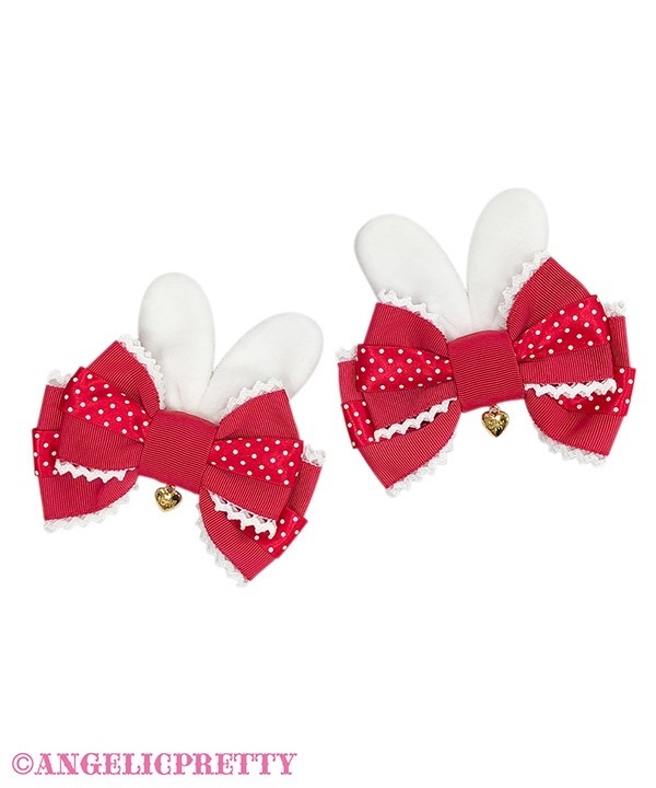 Cute Bunny Ribbon Clip Set - Red