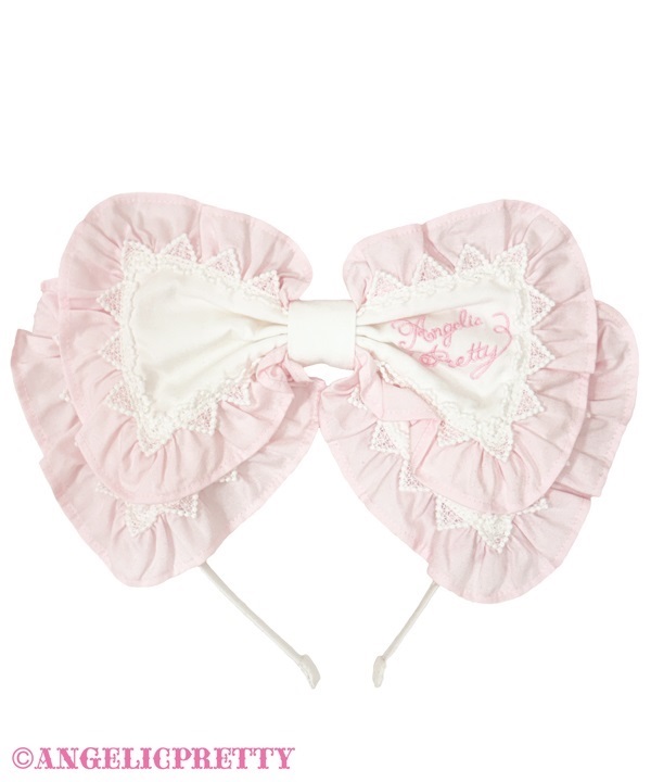 Cute Frill Headbow - White x Pink