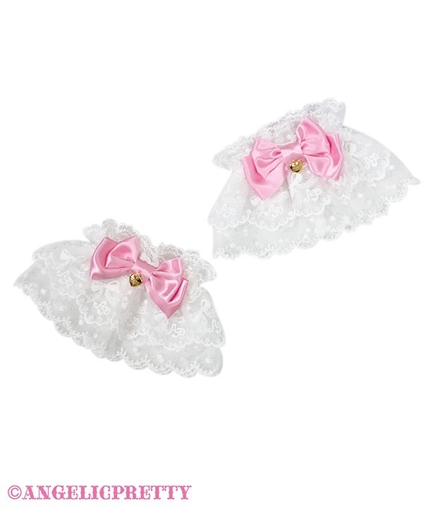 Cute Ribbon Wristcuffs - White x Pink