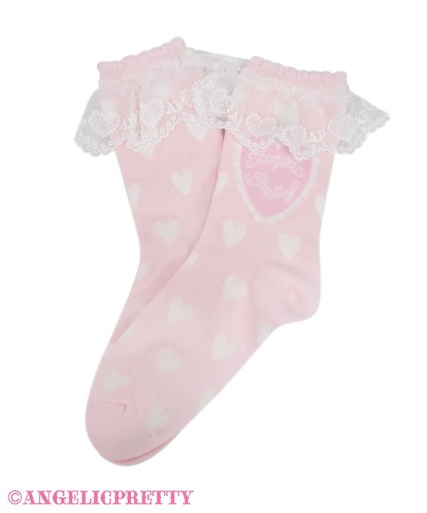 Diner Heart Crew Socks - Pink - Click Image to Close