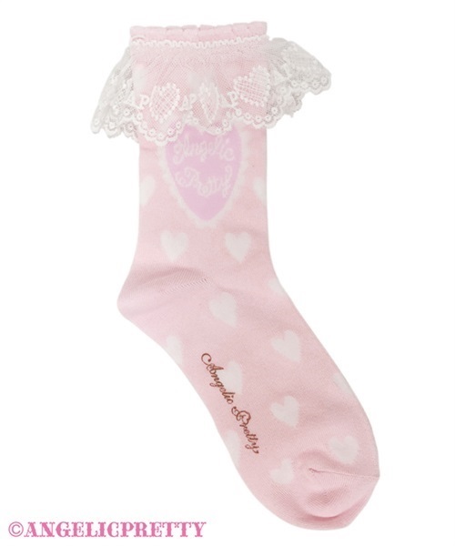 Diner Heart Crew Socks - Pink - Click Image to Close