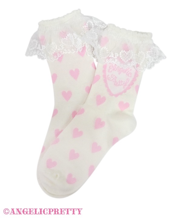Diner Heart Crew Socks - White - Click Image to Close