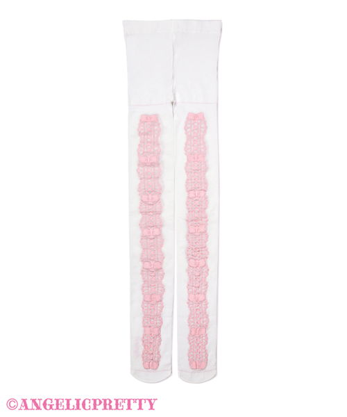 Dolly Lace Up Tights - White x Pink