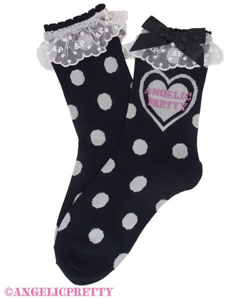Dot Heart Crew Socks - Black