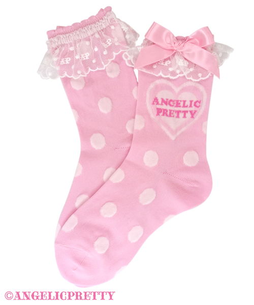 Dot Heart Crew Socks - Pink