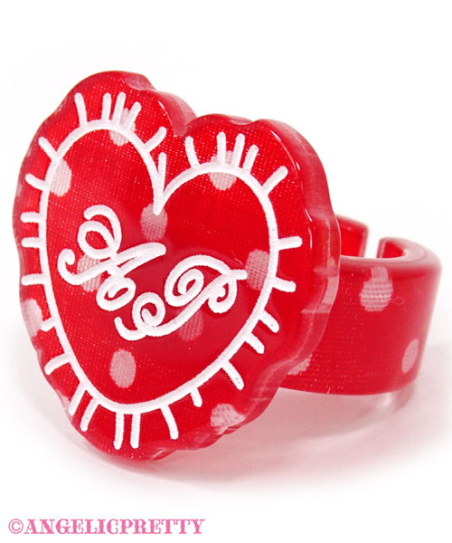 Dot Lovely Heart Cushion Ring - Red