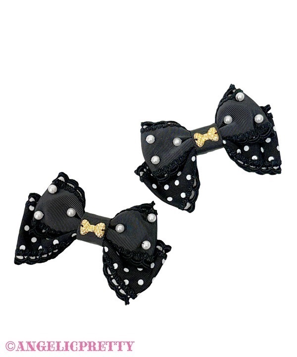 Dot Oshama Ribbon Clip Set - Black x Black