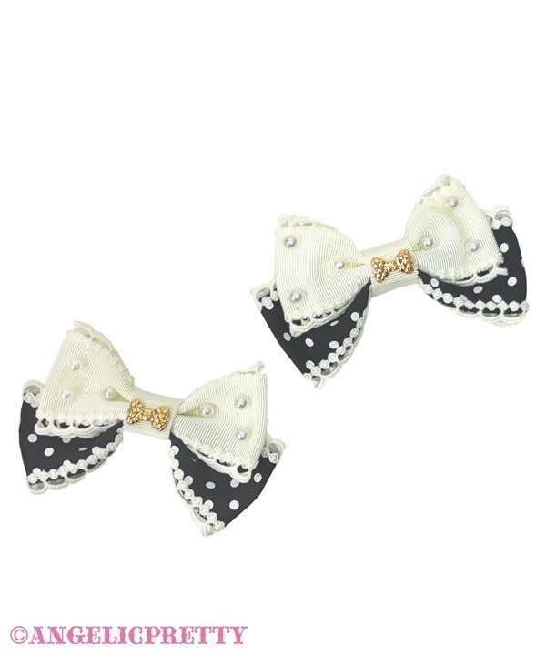Dot Oshama Ribbon Clip Set - Ivory x Black