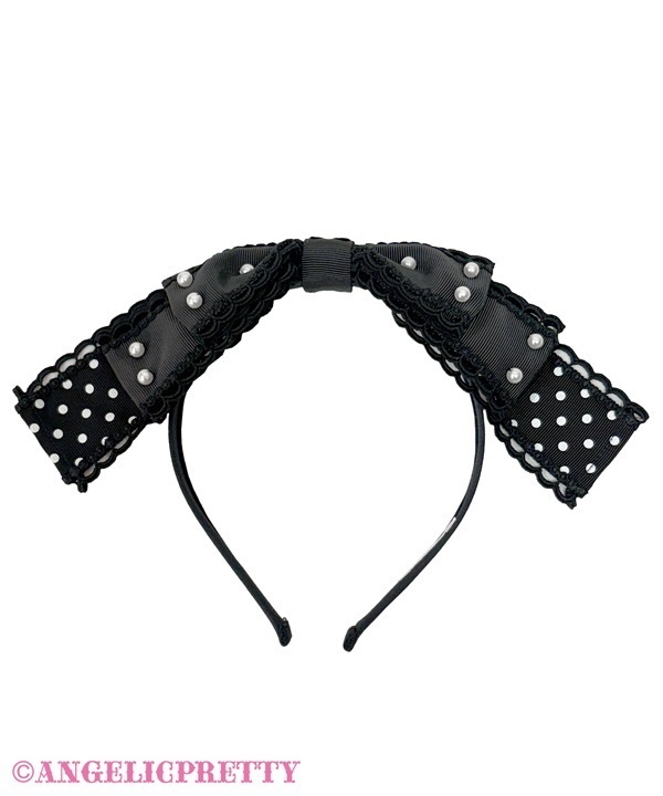 Dot Oshama Ribbon Headbow - Black x Black
