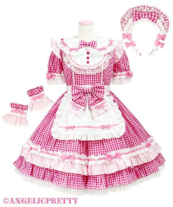 Dreamy Ribbon Cafe One Piece Set - Deep Pink